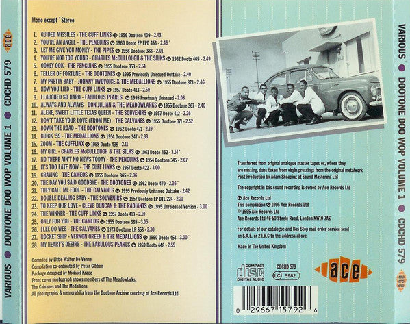 Various : Dootone Doo Wop Volume 1 (CD, Comp, RE, RM)