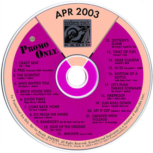 Various : Promo Only Modern Rock Radio: April 2003 (CD, Comp, Promo)