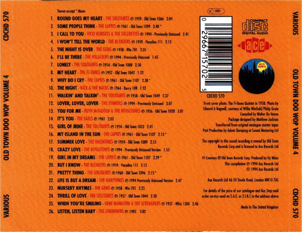 Various : Old Town Doo Wop Volume 4 (CD, Comp, Mono)