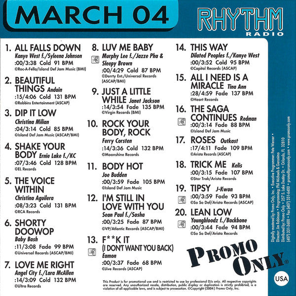 Various : Promo Only Rhythm Radio: March 2004 (CD, Comp, Promo)