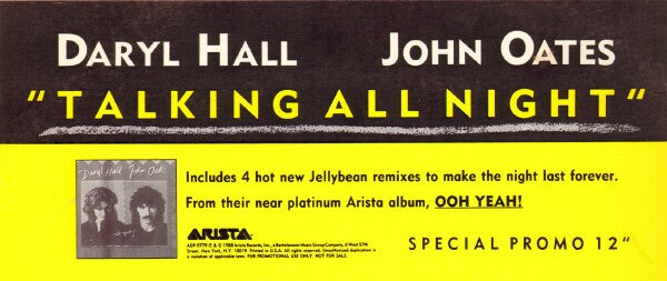 Daryl Hall & John Oates : Talking All Night (12", Maxi, Promo)