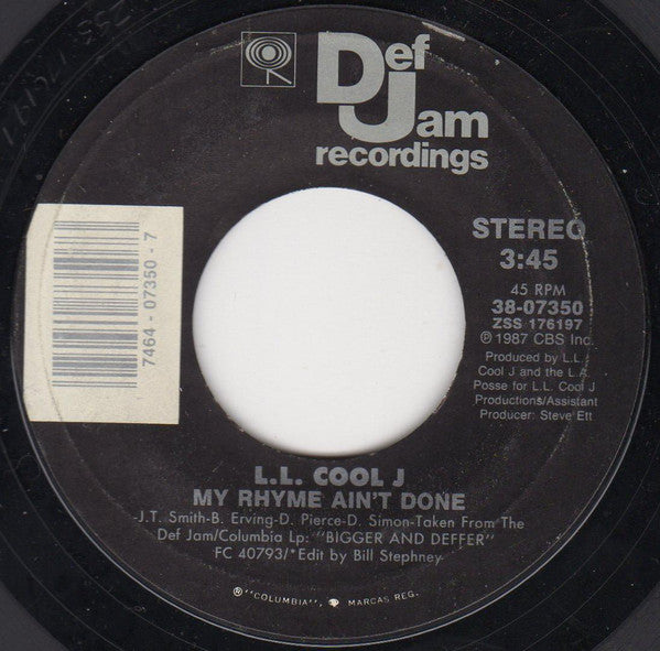 LL Cool J : I Need Love / My Rhyme Ain't Done (7", Single, Styrene, Car)