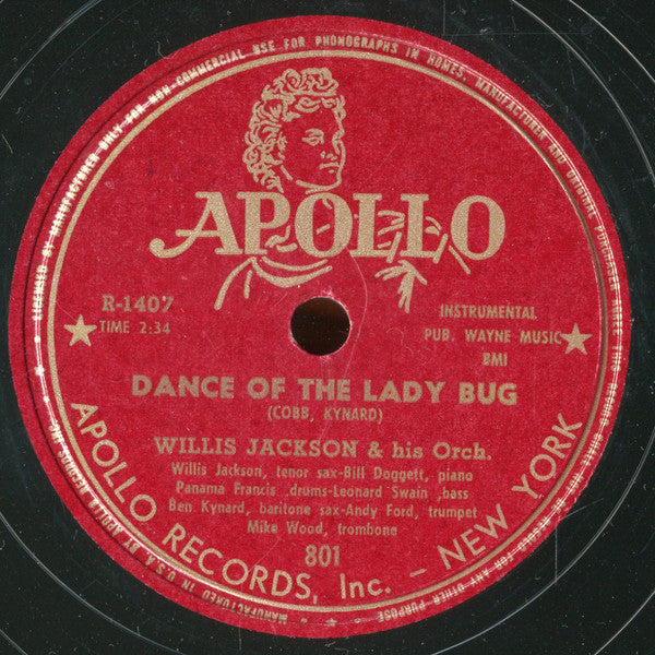 Willis Jackson & His Orchestra : On My Own / Dance Of The Lady Bug (Shellac, 10")