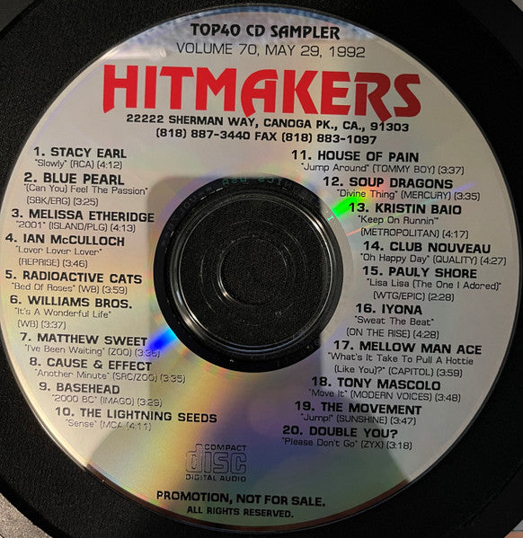 Various : Hitmakers Top 40 CD Sampler Volume 70 May 29, 1992 (CD, Promo, Smplr)