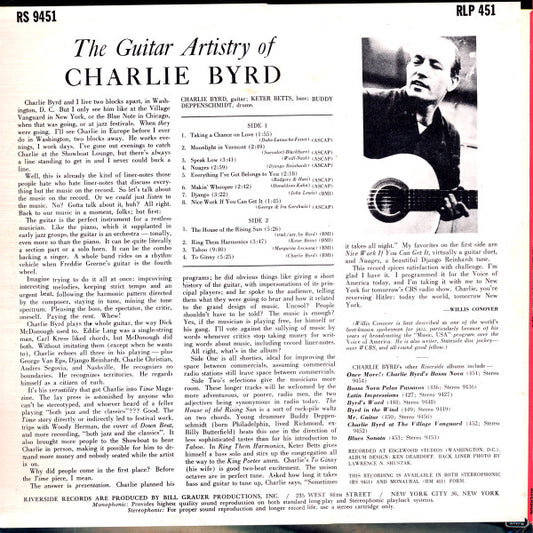 Charlie Byrd : The Guitar Artistry Of Charlie Byrd (LP, RE)
