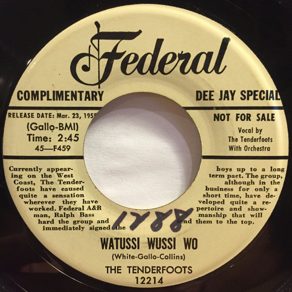 The Tenderfoots : Kissing Bug / Watussi Wussi Wo (7", Promo)