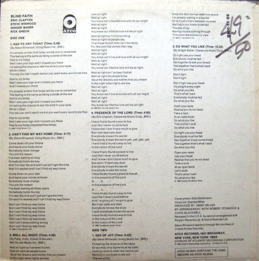Blind Faith (2) : Blind Faith (LP, Album, PR )