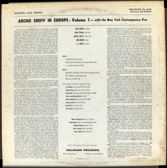 Archie Shepp With The New York Contemporary Five : In Europe (LP, Album, RE)