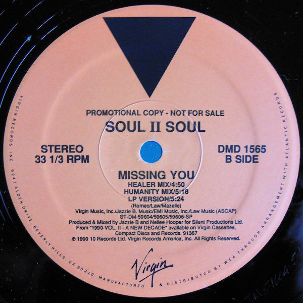 Soul II Soul : Missing You (12", Promo)