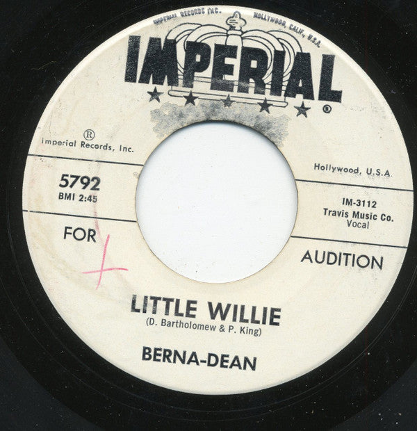 Berna-Dean : I Walk In My Sleep / Little Willie (7", Single, Promo)