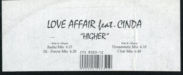 Love Affair Feat. Cinda Ramseur : Higher (12", TP)