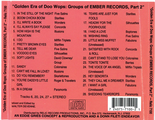 Various : The Golden Era Of Doowops: The Groups Of Ember Records Part 2 (CD, Comp)