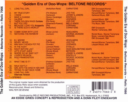 Various : The Golden Era Of Doowops: The Groups Of Beltone Records (CD, Comp)