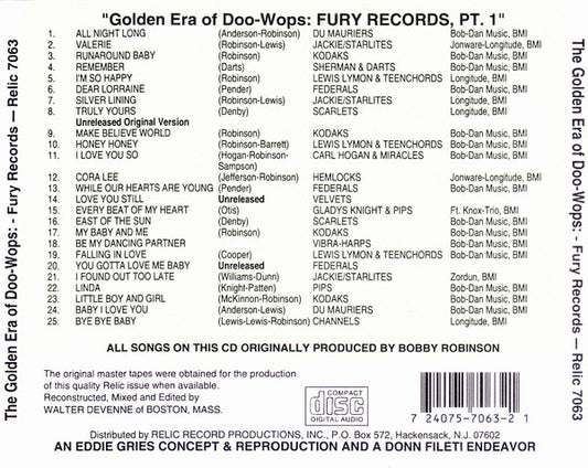 Various : The Golden Era Of Doowops: The Groups Of Fury Records, Pt. 1 (CD, Comp)