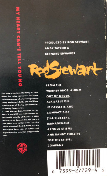 Rod Stewart : My Heart Can't Tell You No (Cass, Single, Dol)