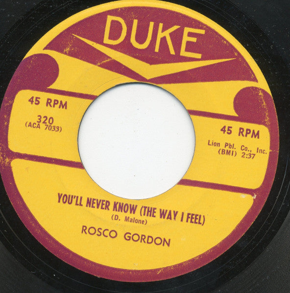 Rosco Gordon : The Dilly Bop / You'll Never Know (The Way I Feel) (7", Single)