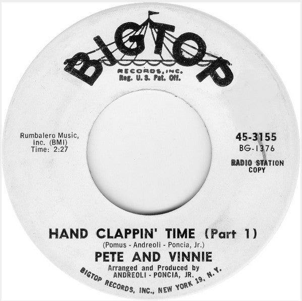 Pete And Vinnie : Hand Clappin' Time (Part 1) / Hand Clappin' Time (Part 2) (7", Single, Promo, MGM)