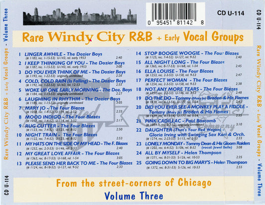 Various : Rare Windy City R&B Early Vocal Groups Volume 3 (CD, Comp, Unofficial)