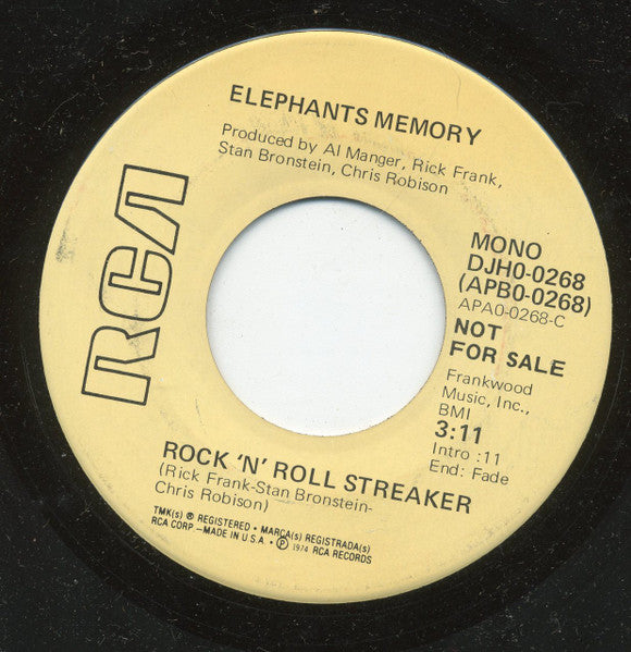 Elephants Memory : Rock "N" Roll Streaker (7", Single, Mono, Promo)