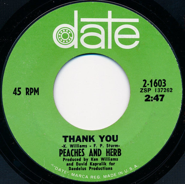 Peaches & Herb : United / Thank You (7", Single, Styrene)