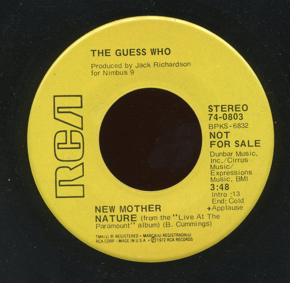 The Guess Who : Runnin' Back To Saskatoon (7", Single, Promo)