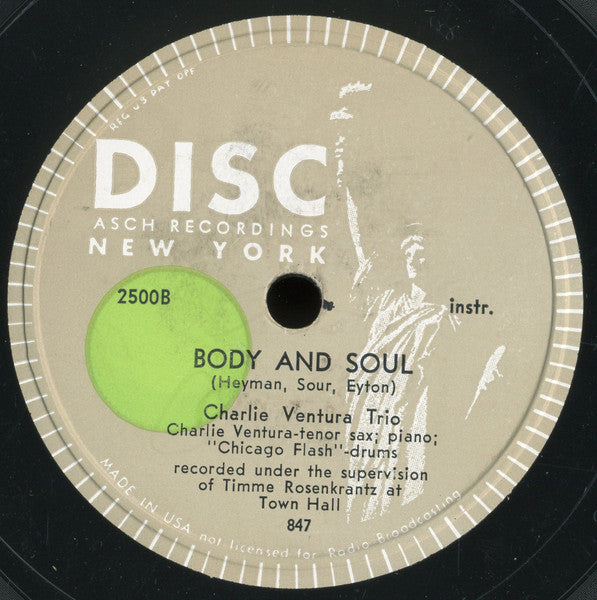 Gene Krupa/Charlie Ventura Trio : Stompin' At The Savoy / Body And Soul (Shellac, 12")