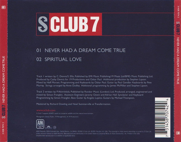 S Club 7 : Never Had A Dream Come True (CD, Single)