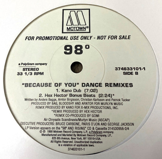 98 Degrees : Because Of You (Dance Remixes) (12", Promo)