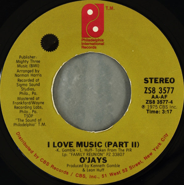 The O'Jays : I Love Music (7", Styrene, Pit)
