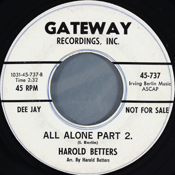 Harold Betters : All Alone (7", Promo)