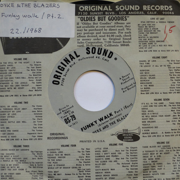 Dyke & The Blazers : Funky Walk (7", Styrene, Pit)