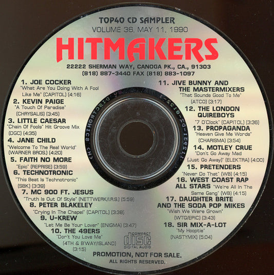 Various : Hitmakers Top 40 CD Sampler Volume 36 May 11, 1990 (CD, Promo, Smplr)