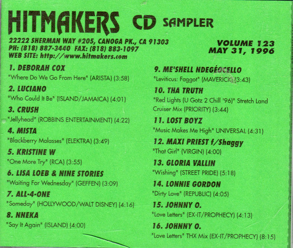 Various : Hitmakers Top 40 CD Sampler Volume 123 May 31, 1996 (CD, Promo, Smplr)