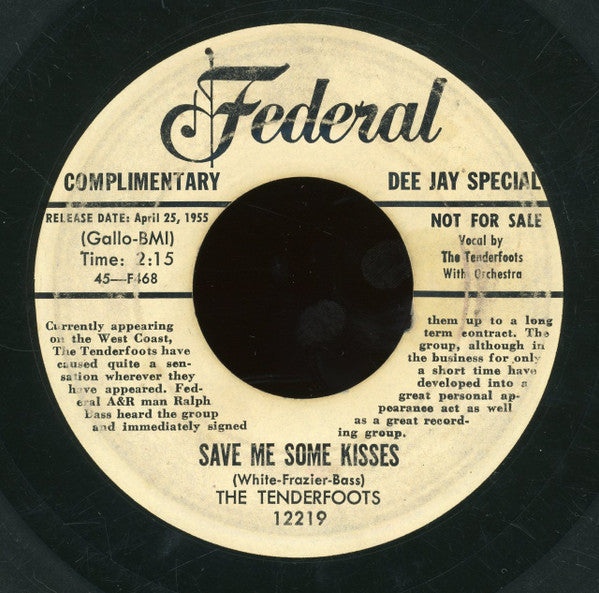 The Tenderfoots : My Confession / Save Me Some Kisses (7", Promo)