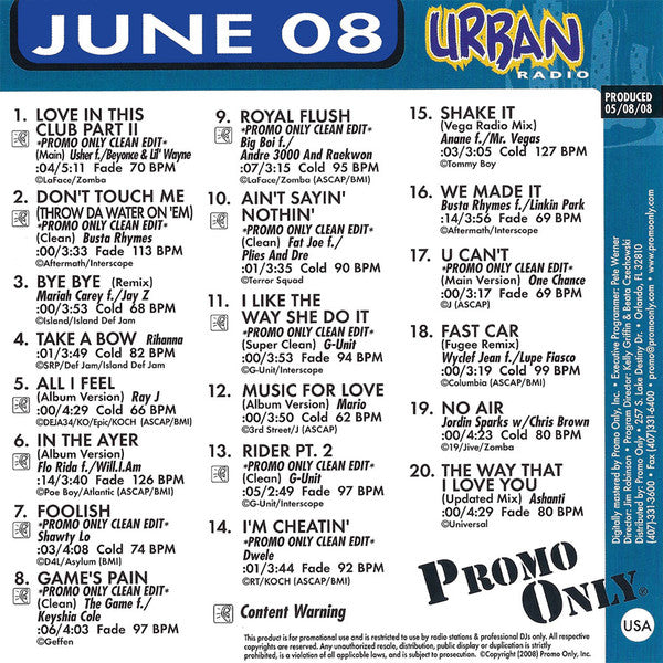 Various : Promo Only Urban Radio: June 2008 (CD, Comp, Promo)