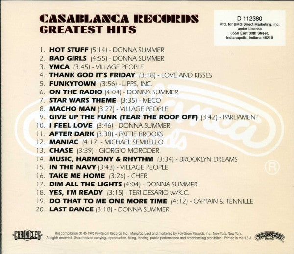 Various : Casablanca Records Greatest Hits (CD, Comp, Club, RM, BMG)