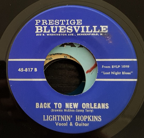 Lightnin' Hopkins : Hard To Love A Woman / Back To New Orleans (7")