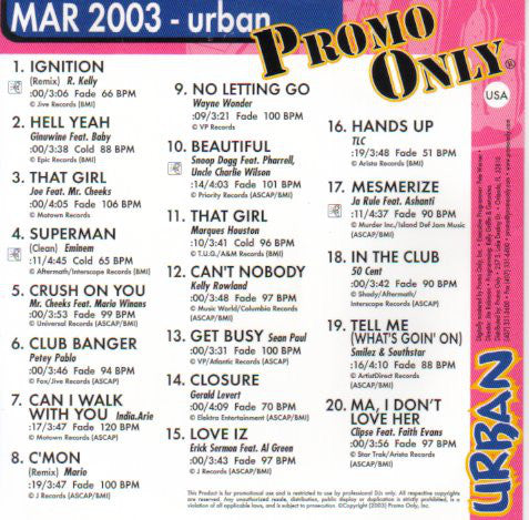Various : Promo Only Urban Radio: Mar 2003 (CD, Comp, Promo)