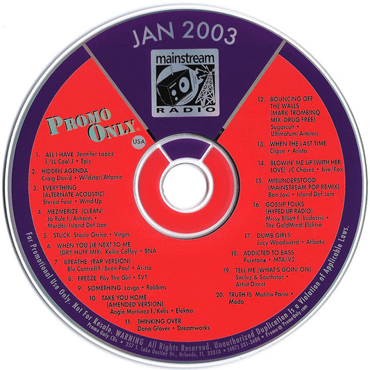 Various : Promo Only Mainstream Radio: Jan 2003 (CD, Comp, Promo)