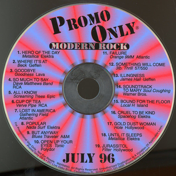 Various : Promo Only Modern Rock July 96 (CD, Comp, Promo)