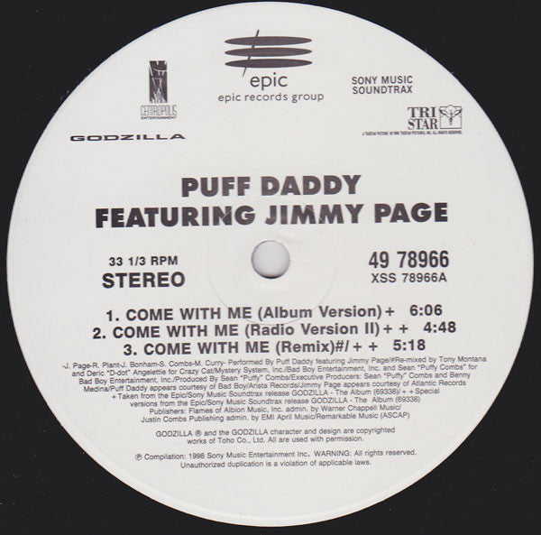 Puff Daddy Featuring Jimmy Page : Come With Me (12")