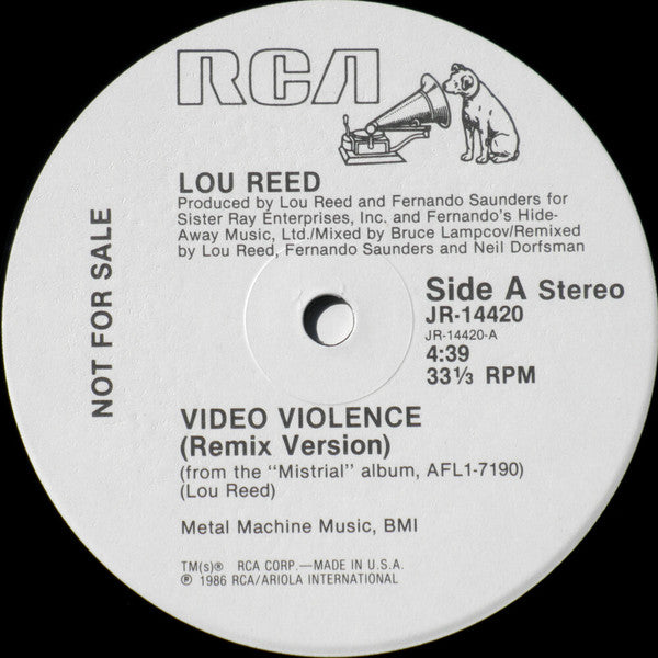 Lou Reed : Video Violence (12", Single, Promo)