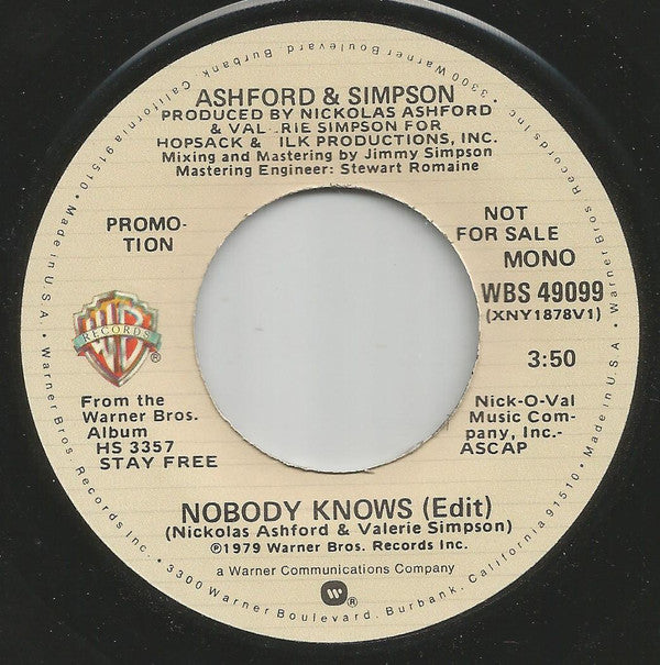 Ashford & Simpson : Nobody Knows (7", Mono, Promo)