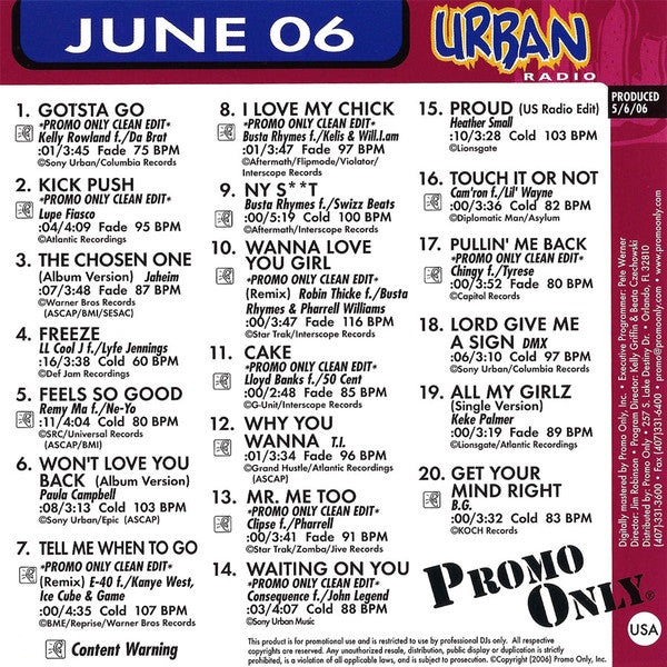 Various : Promo Only Urban Radio - June 2006 (CD, Comp, Promo)