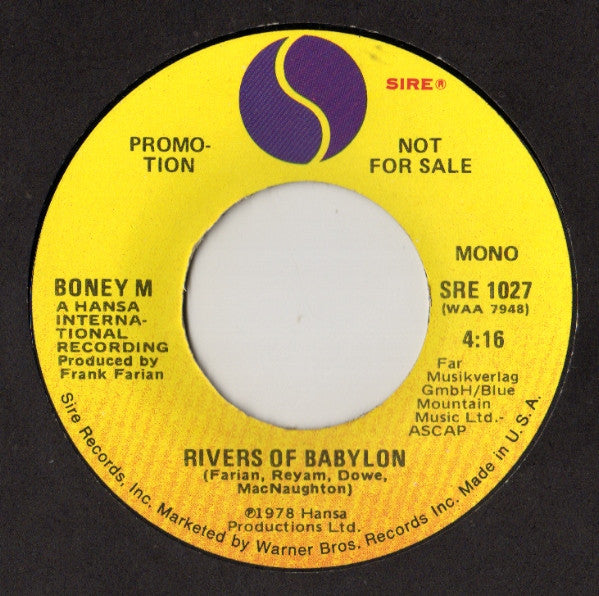 Boney M. : Rivers Of Babylon (7", Single, Mono, Promo)