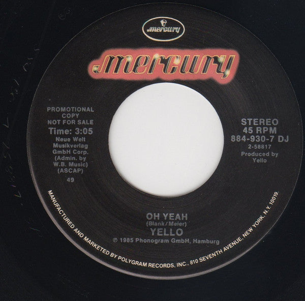 Yello : Oh Yeah (7", Single, Promo)