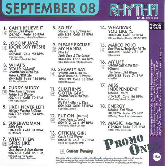 Various : Promo Only Rhythm Radio: September 2008 (CD, Comp, Promo)