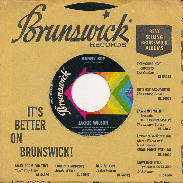 Jackie Wilson : Danny Boy / Soul Time (7", Single, ✤Gl)