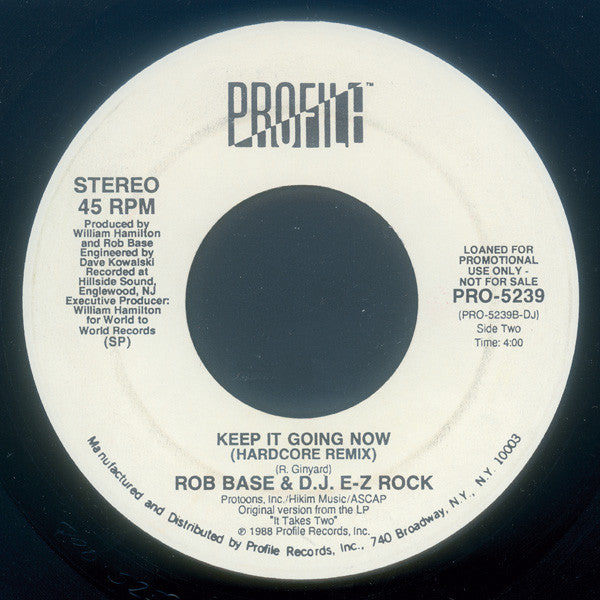 Rob Base & DJ E-Z Rock : Get On The Dancefloor / Keep It Going Now (7", Promo)