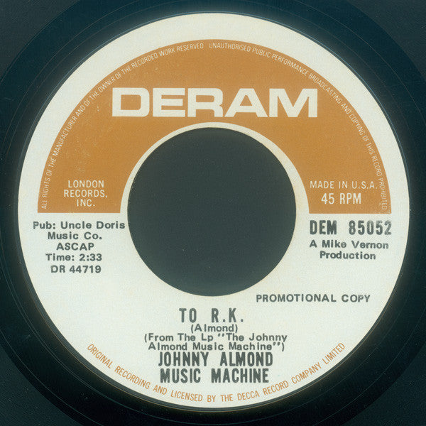Johnny Almond Music Machine : Solar Level / To R.K. (7", Promo)